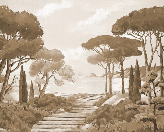 Papier peint balade dans les calanques monochrome, mural concept, tendance