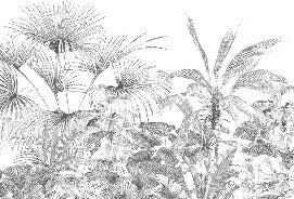 Papier peint tropical gravure monochrome, XXL, tendance