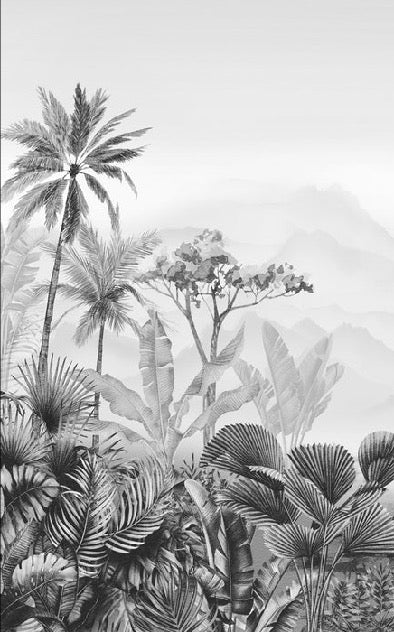 Papier peint wc tendance tropical noir et blanc, XXL, tendance