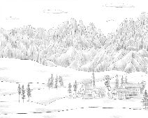 Papier peint paysage italien Dolomites noir blanc
