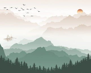 Papier peint montagne dans brume terracotta