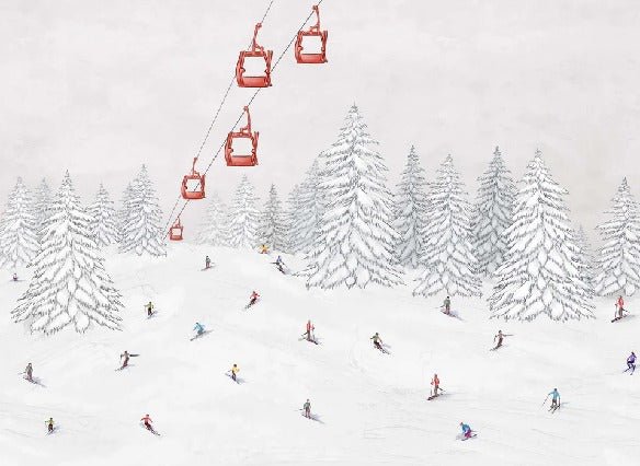 Papier peint télécabine skieurs colorés, XXL, tendance