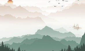 Papier peint montagne dans brume terracotta, XXL, tendance