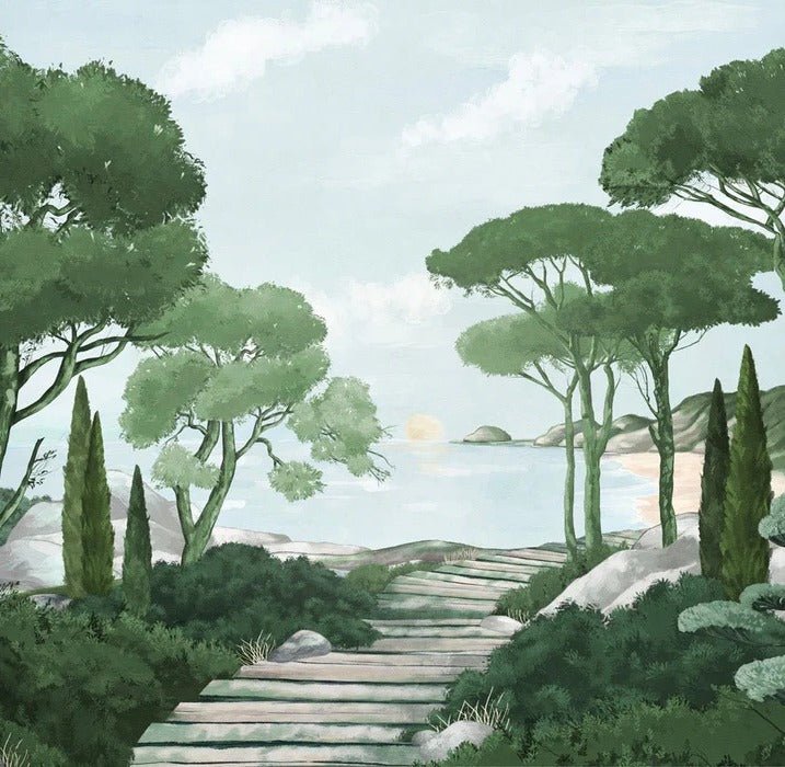 Papier peint balade dans les calanques vert