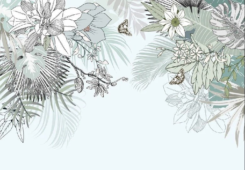 Papier peint tendance nature plante vert d'eau