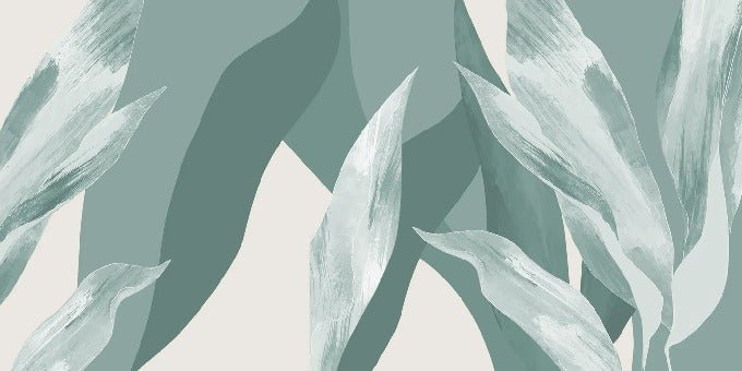 Water green floral fabric panoramic wallpaper