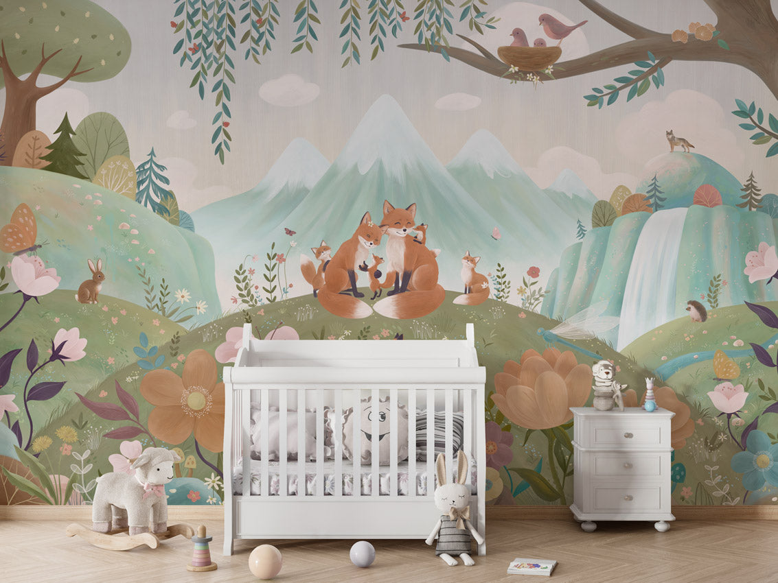 Papier peint enfant - La famille des renards - Muralconcept