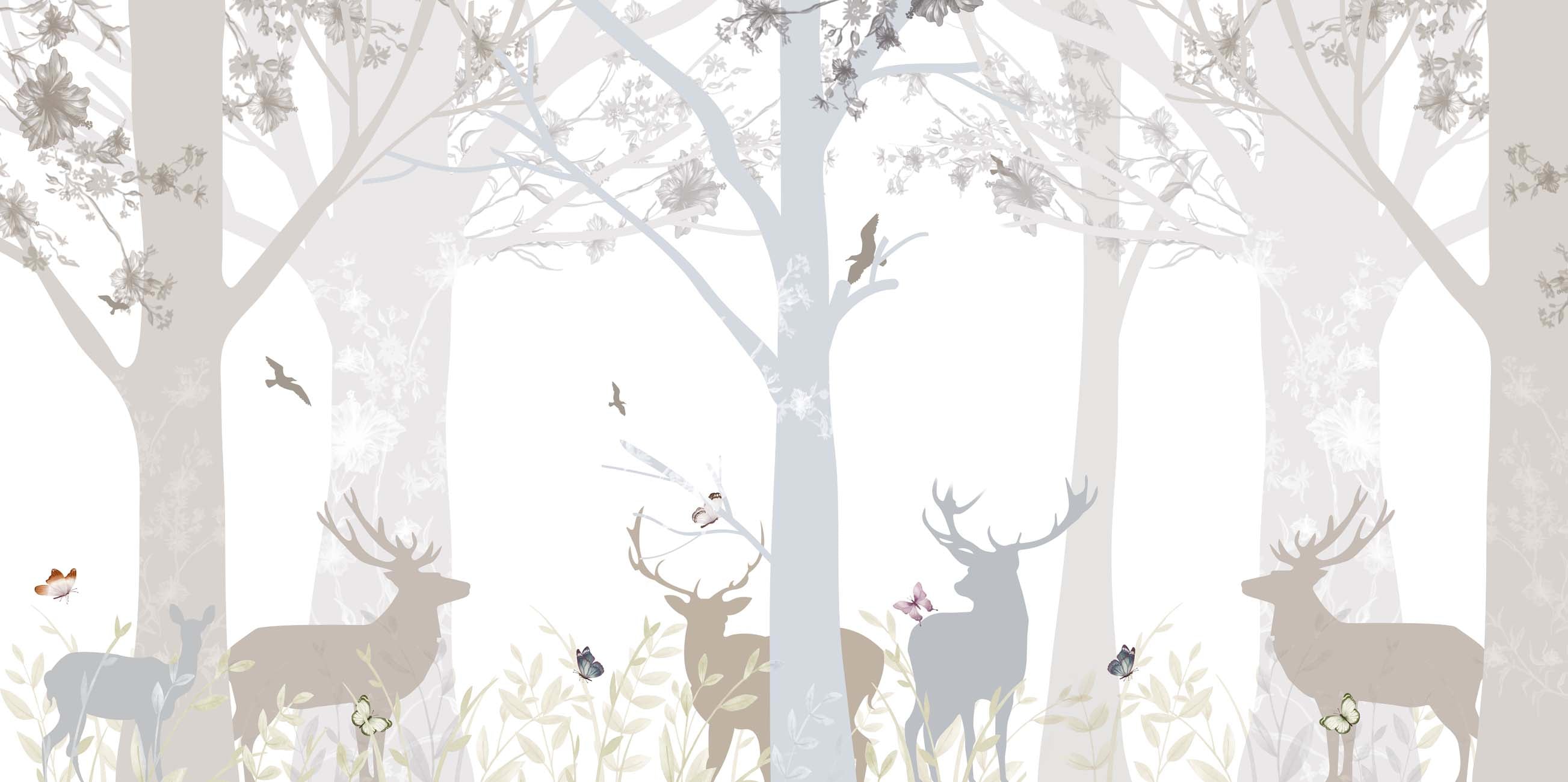 Papier peint enfant clairière aux cerfs, XXL, tendance