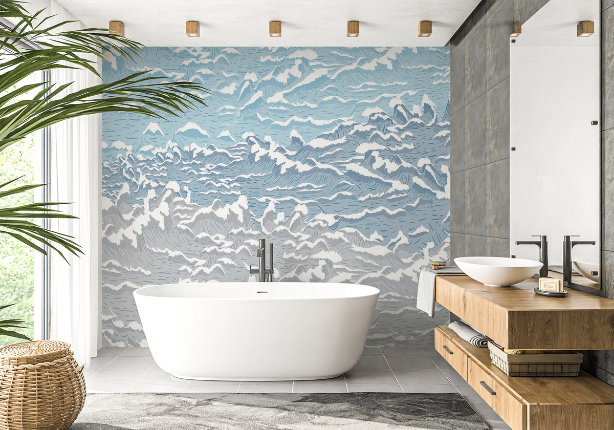 Waves bathroom wallpaper