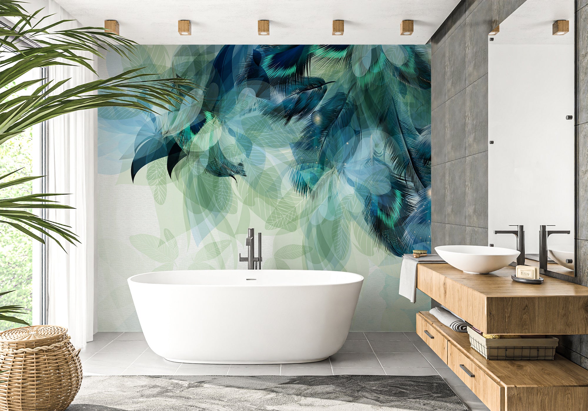 Papier Peint salle de bain Plume Ethnique Paon, XXL, tendance