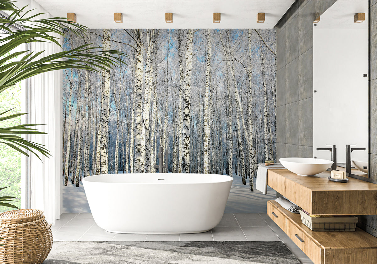 Birch Wood Forest Bathroom Wallpaper