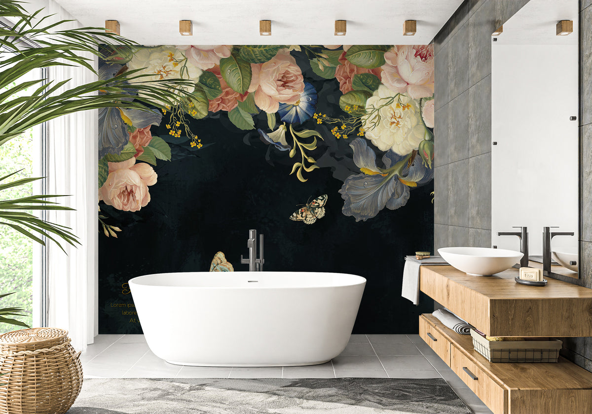 Romantic Retro Bathroom Wallpaper