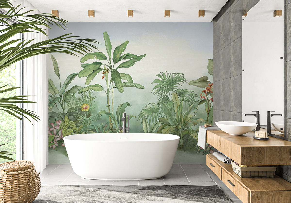 Botanical bathroom wallpaper