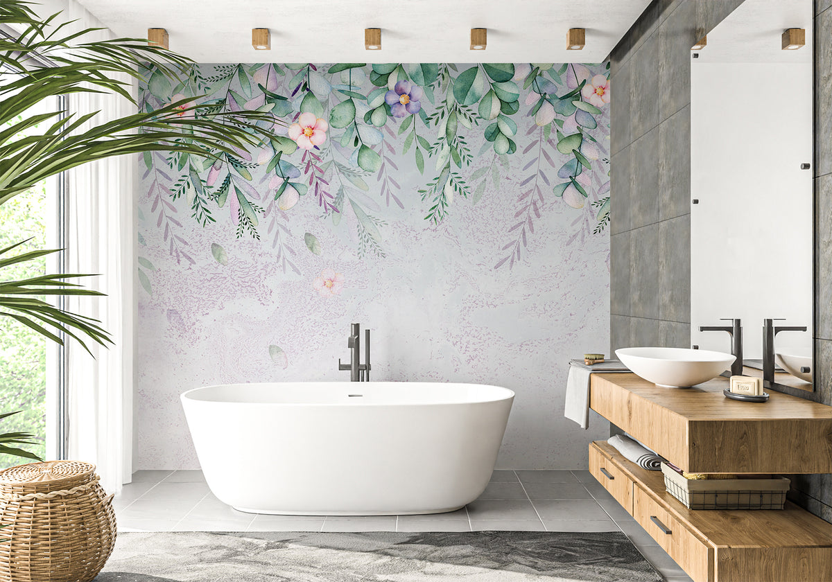 Romantic plant bathroom wallpaper