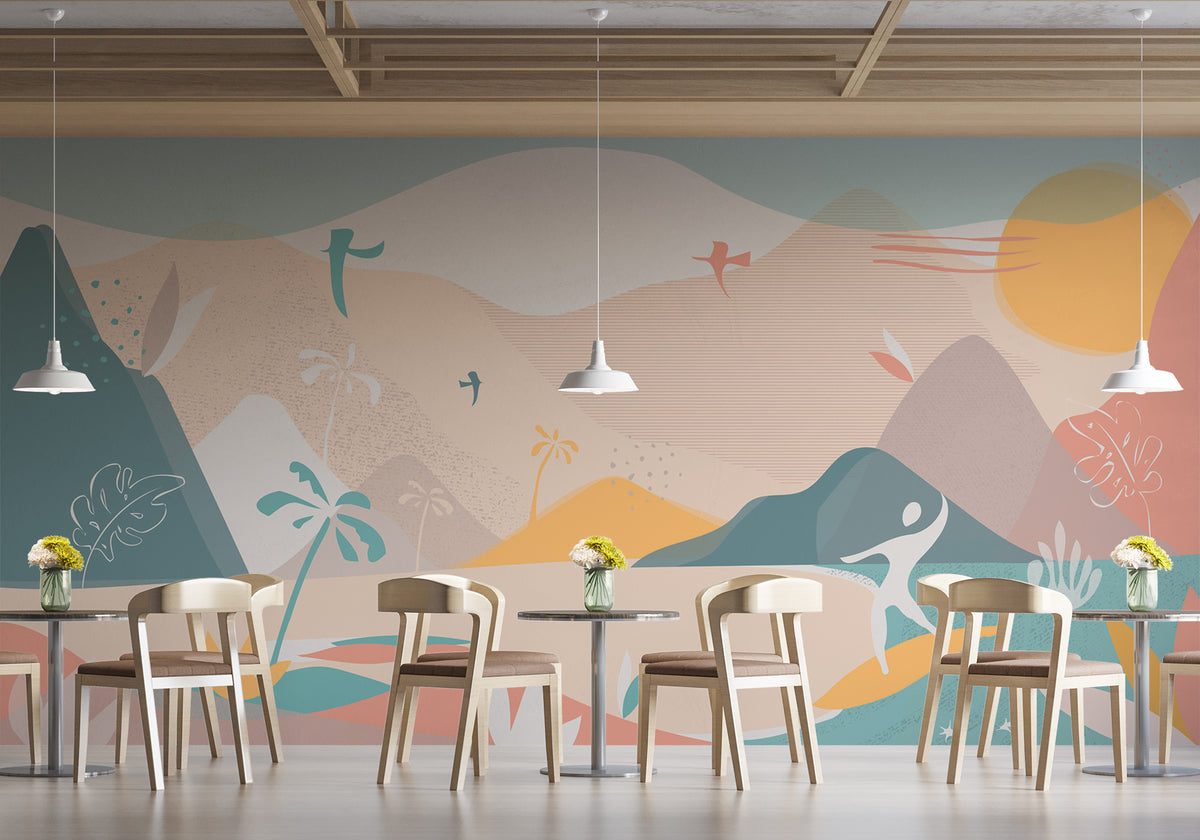 Beach art deco bistro wallpaper