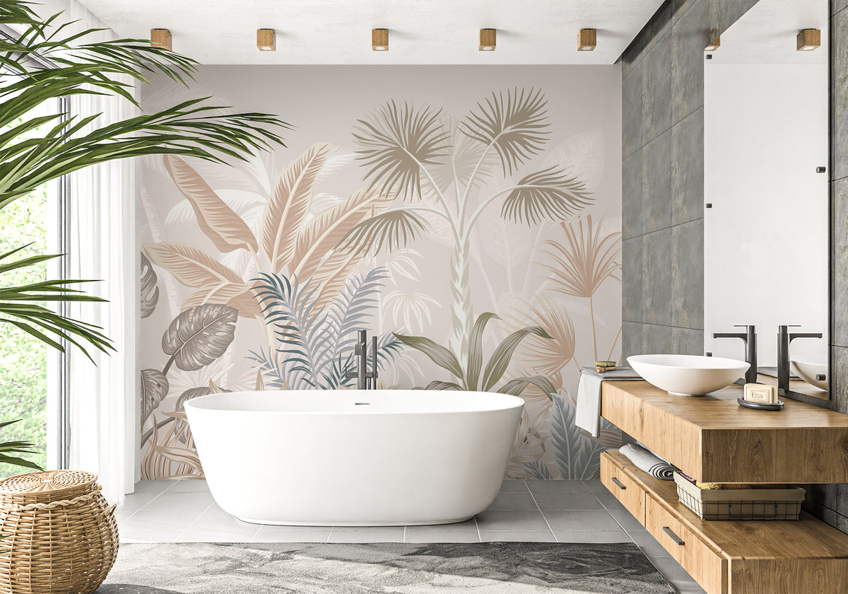 Bathroom wallpaper jungle terracotta