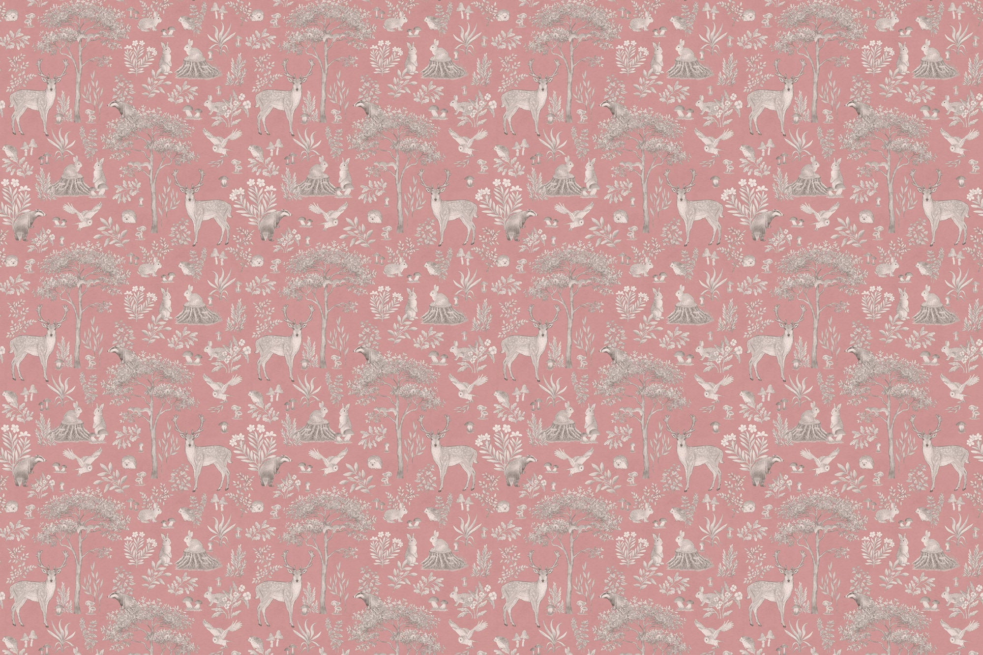 Papier peint à motif pour enfant. Animaux de la forêt vintage - Muralconcept