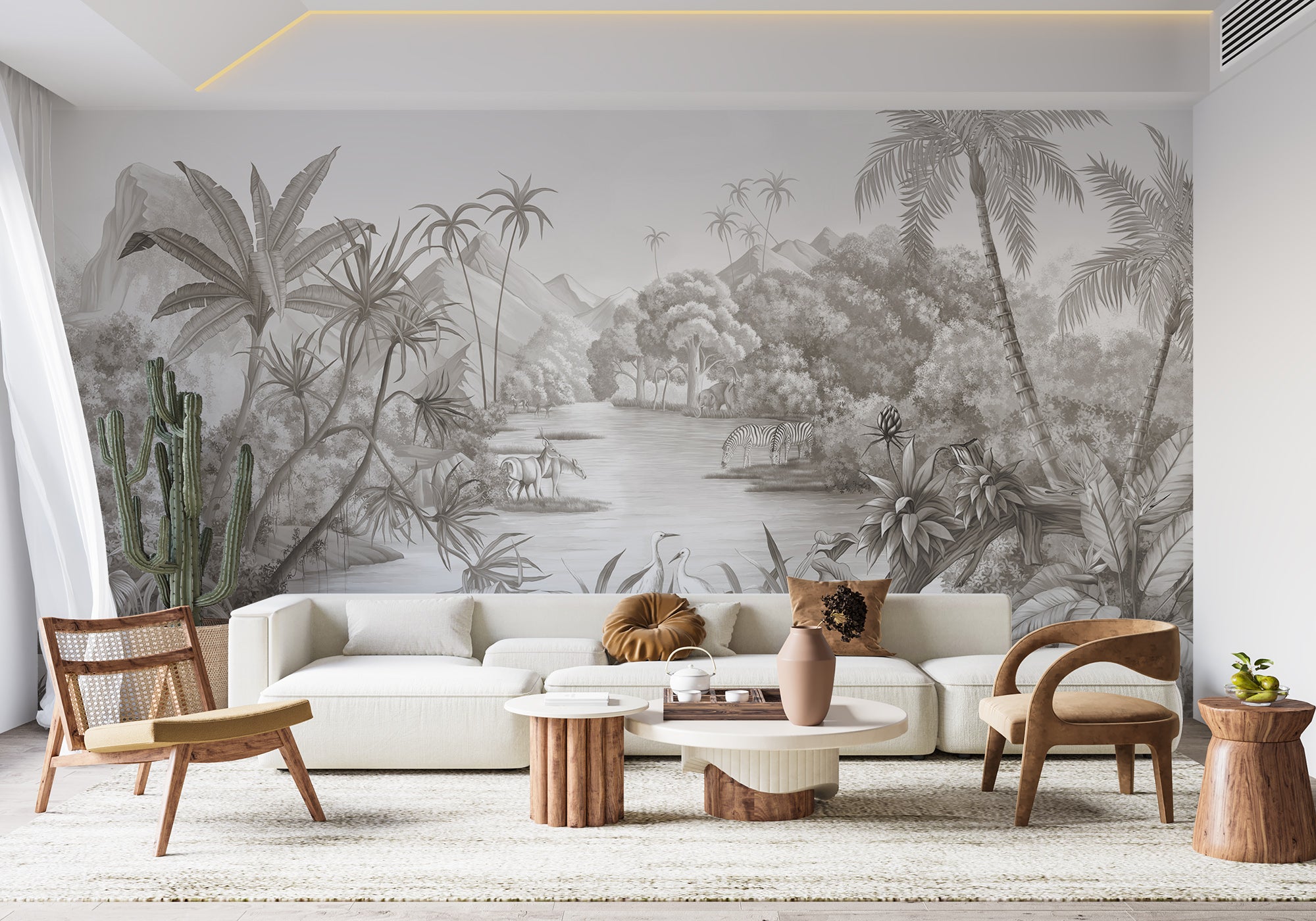 Papier peint panoramique jungle pittoresque - Muralconcept