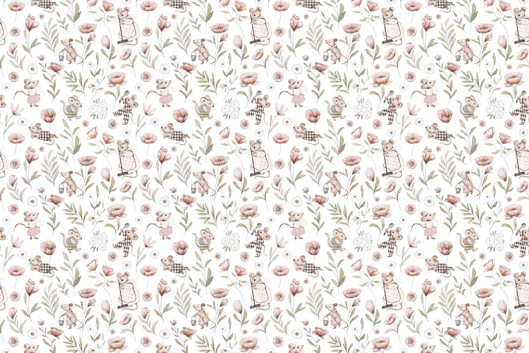 Papier peint à motif pour enfant. Le jardin des petites souris - Muralconcept