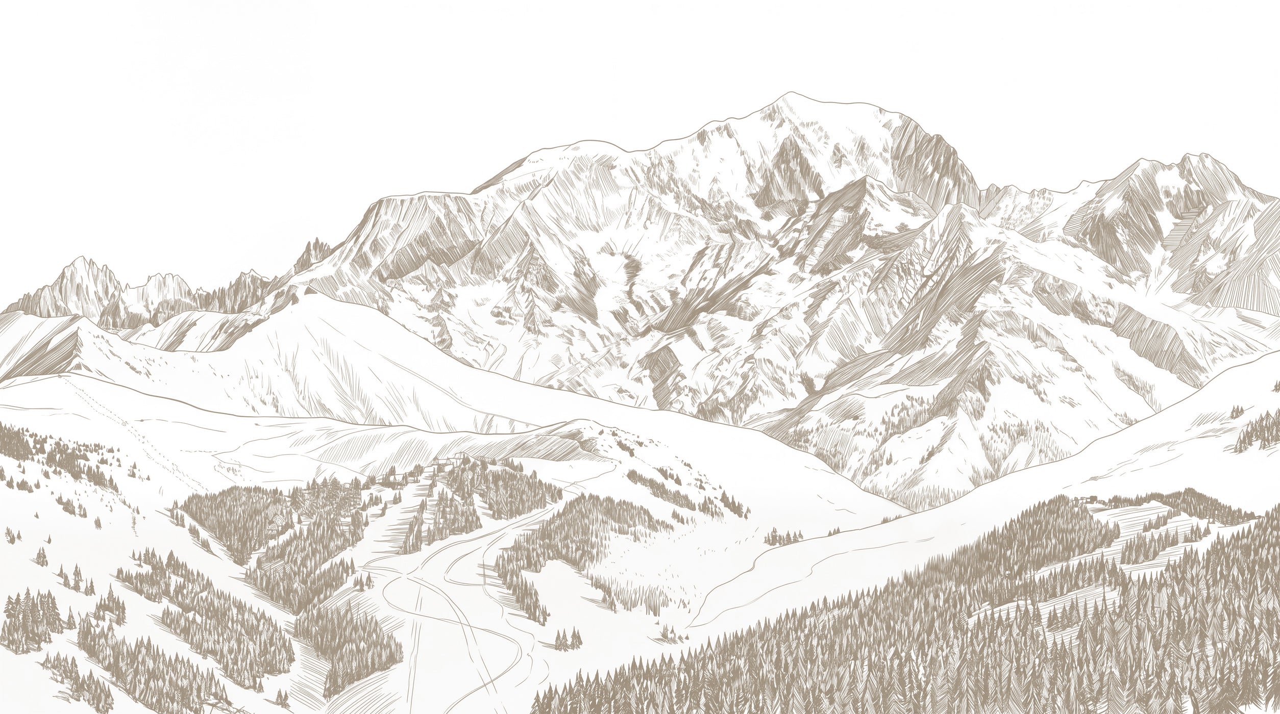 Papier peint panoramique Mont Blanc graphique sépia - Muralconcept