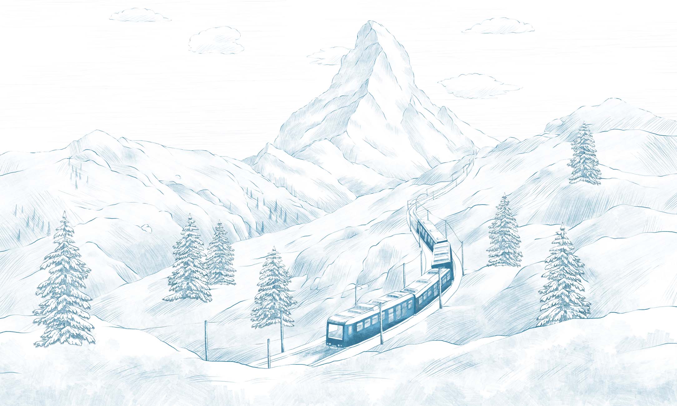 Papier peint panoramique Mont Cervin bleu, XXL, tendance