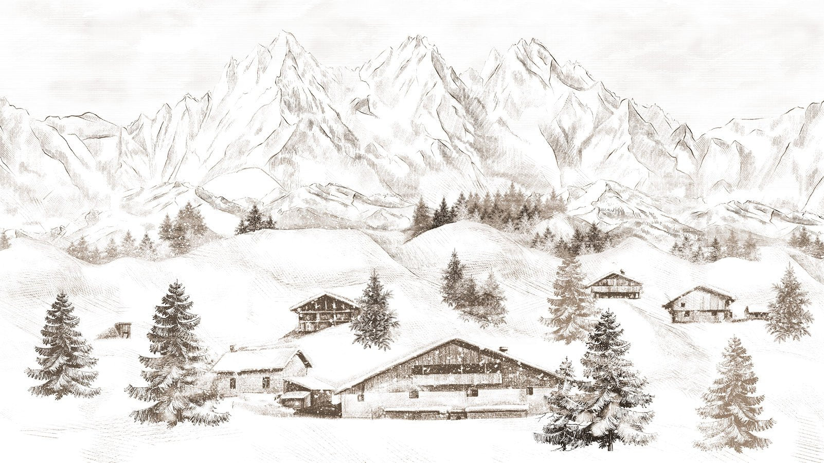 Papier peint panoramique - Chalet & montagne des Alpes - Muralconcept