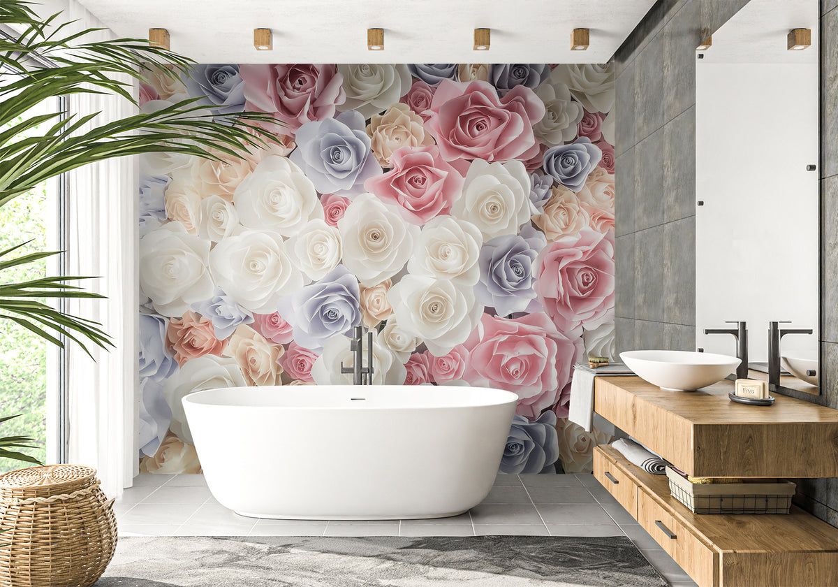 Rose Bouquet Bathroom Wallpaper