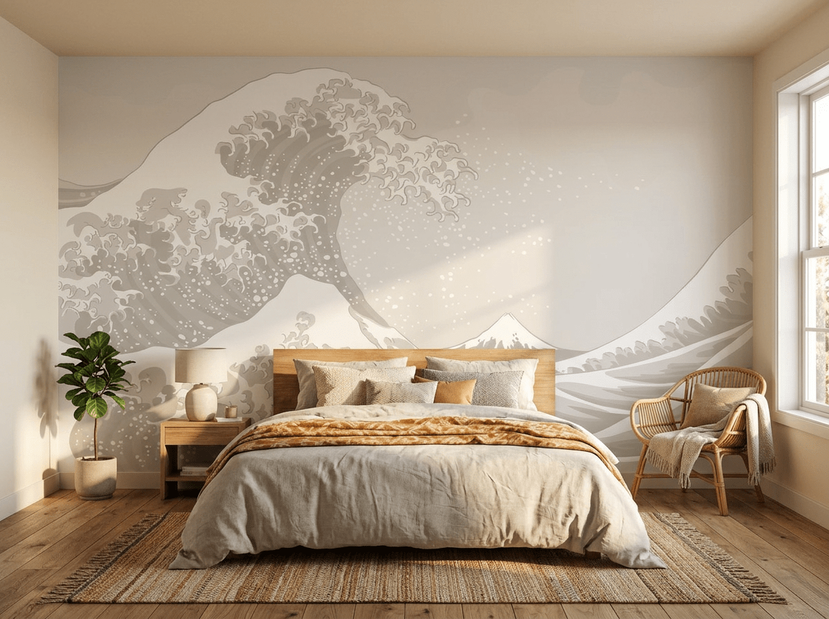 Papier peint japonisant - Grande Vague de Kanagawa Beige - Muralconcept