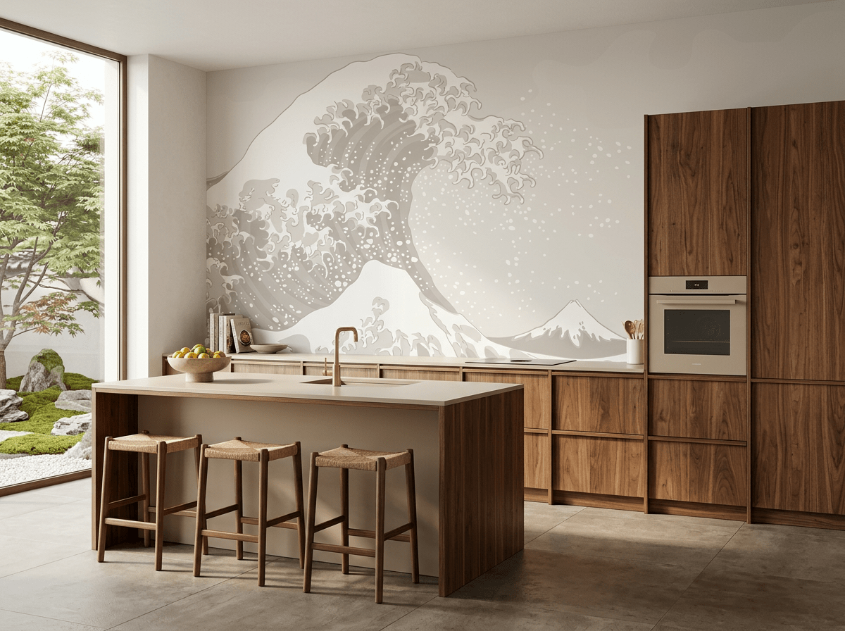 Papier peint japonisant - Grande Vague de Kanagawa Beige - Muralconcept