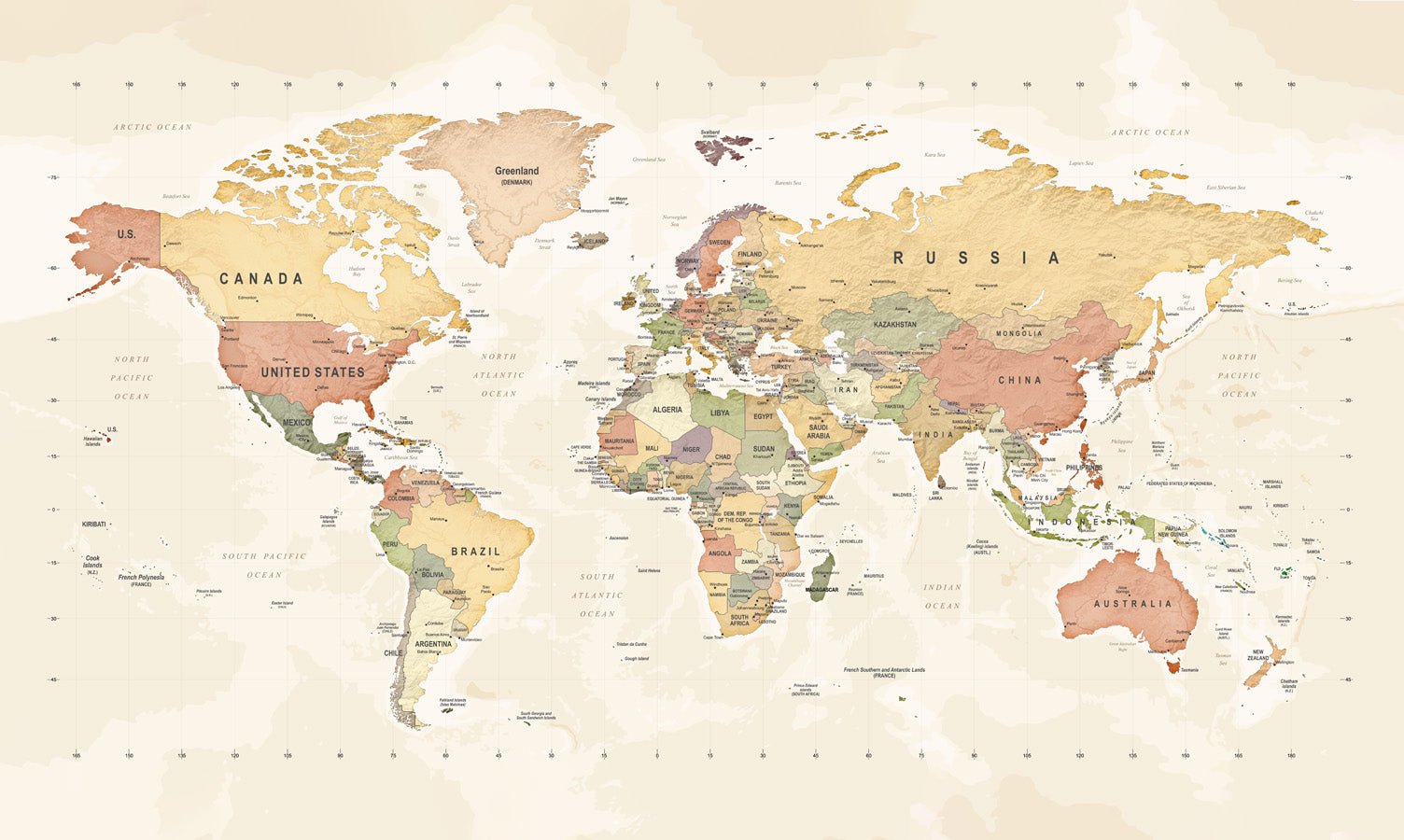 Papier peint panoramique carte du monde exploration, mural concept, tendance