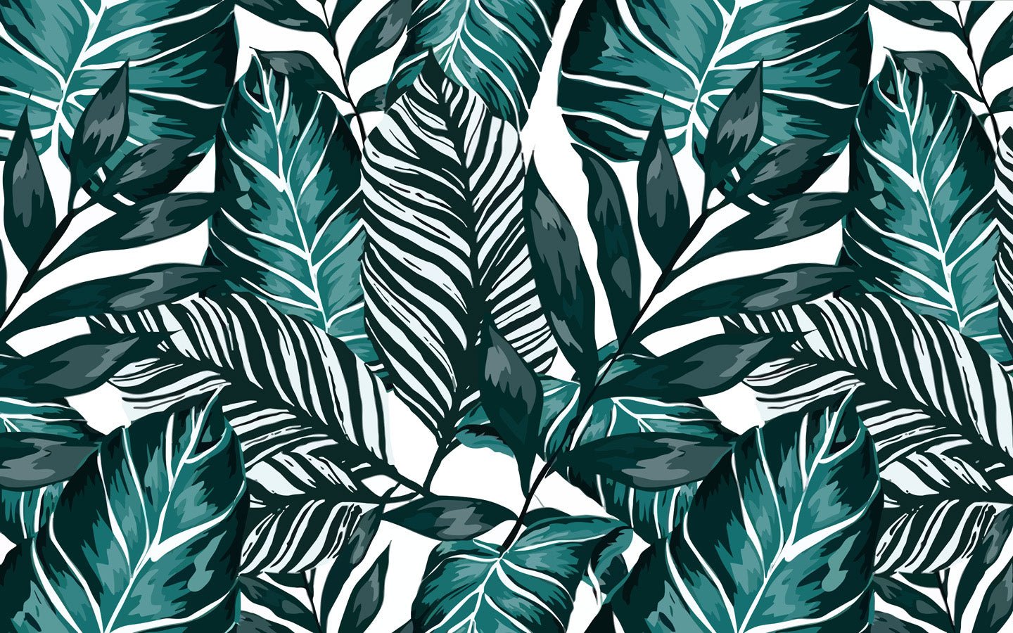 Papier peint salle de bain intissé Feuille couleur Bleu Paon, mural concept, tendance