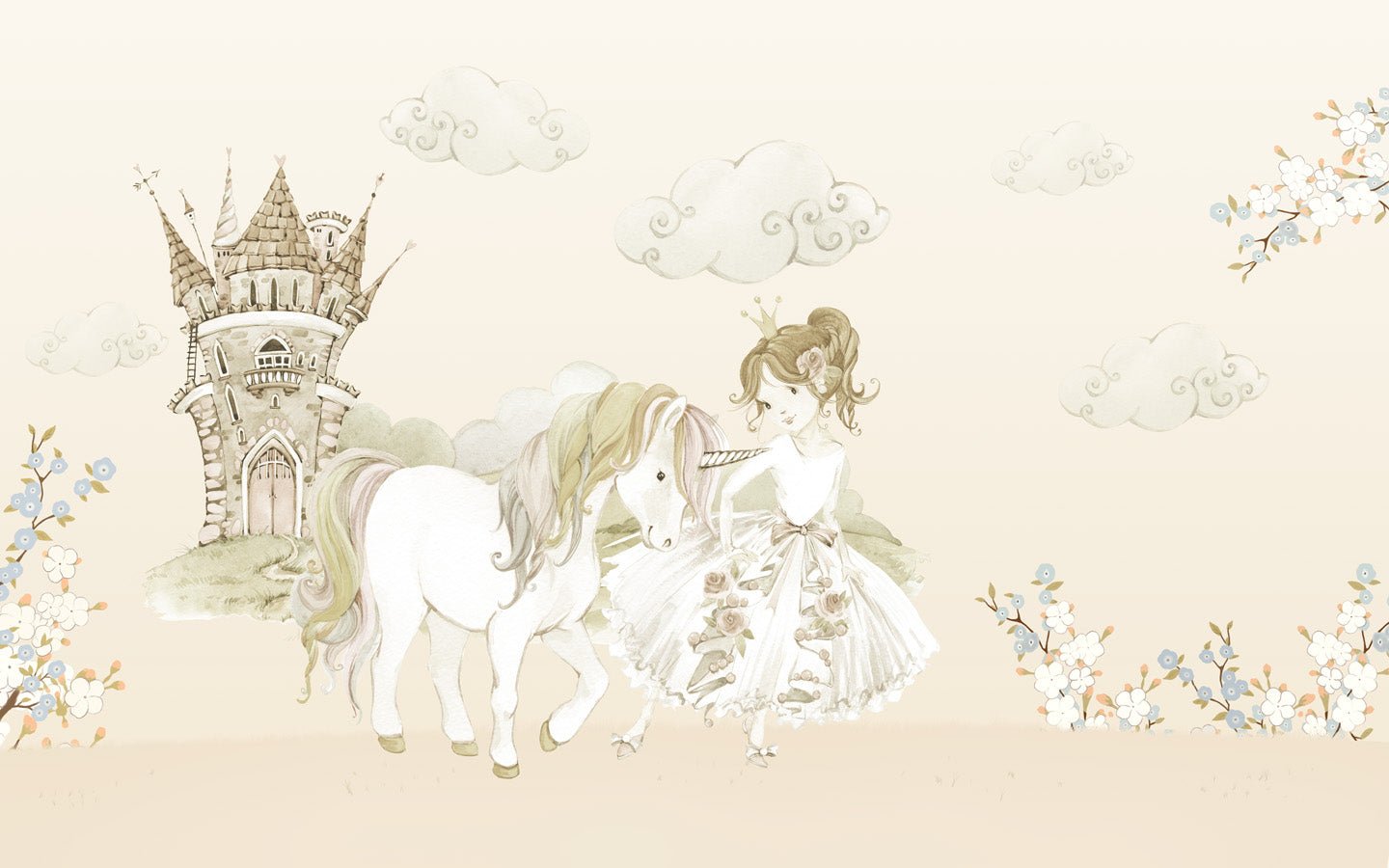 Papier peint chambre fille Princesse licorne, mural concept, tendance