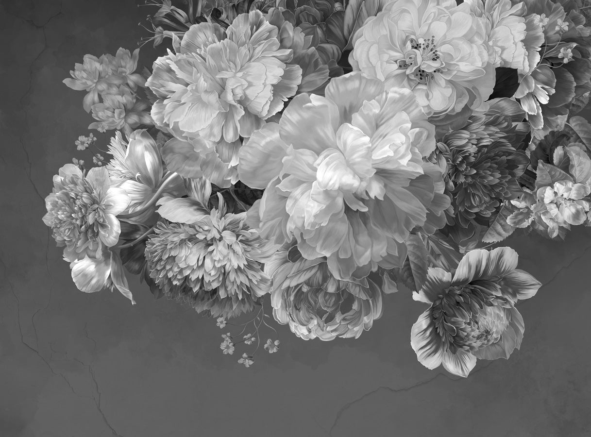 Papier peint fleur pivoine noir et blanc, mural concept, tendance