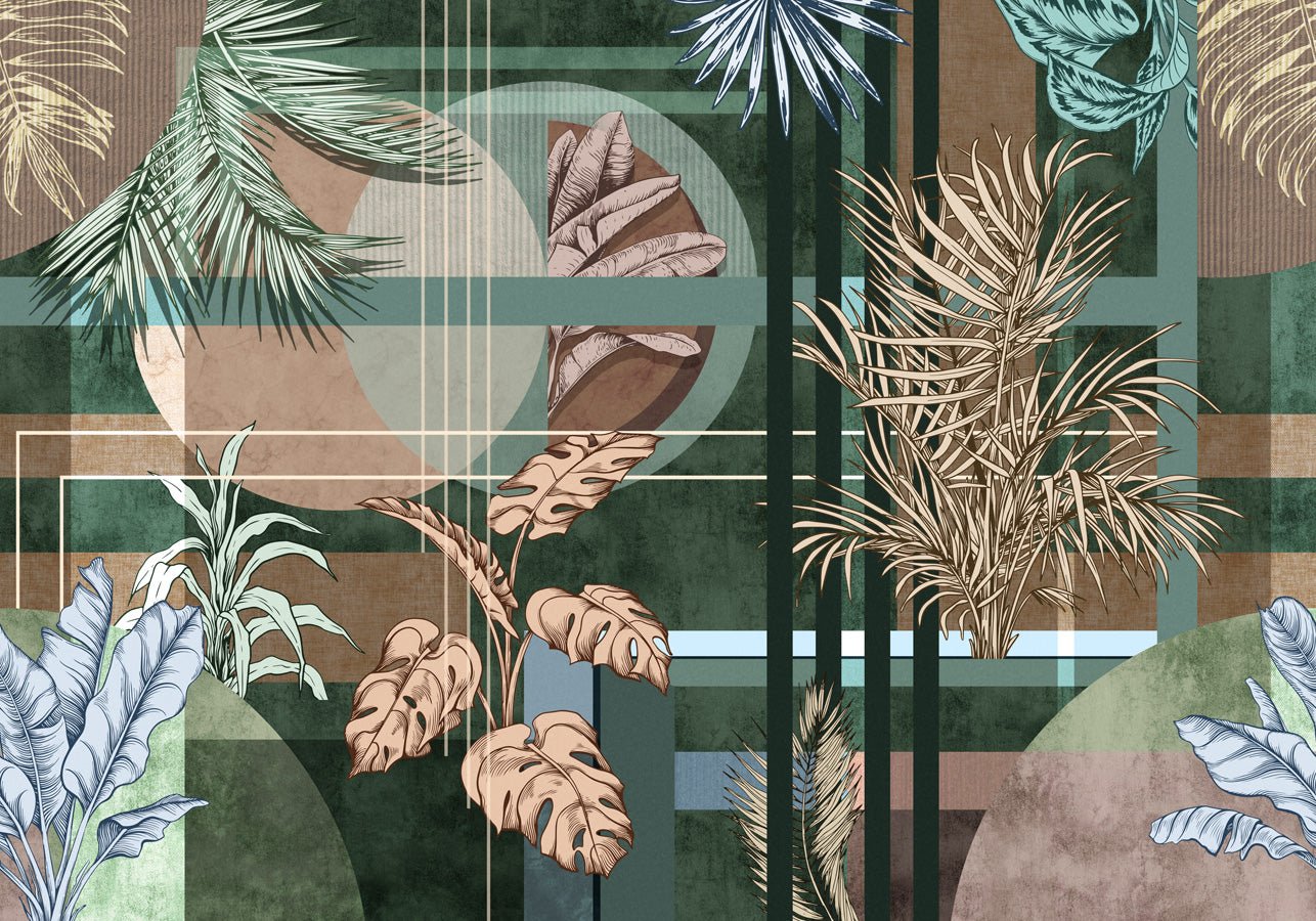 Papier peint salle de bain Geometric palms, mural concept, tendance