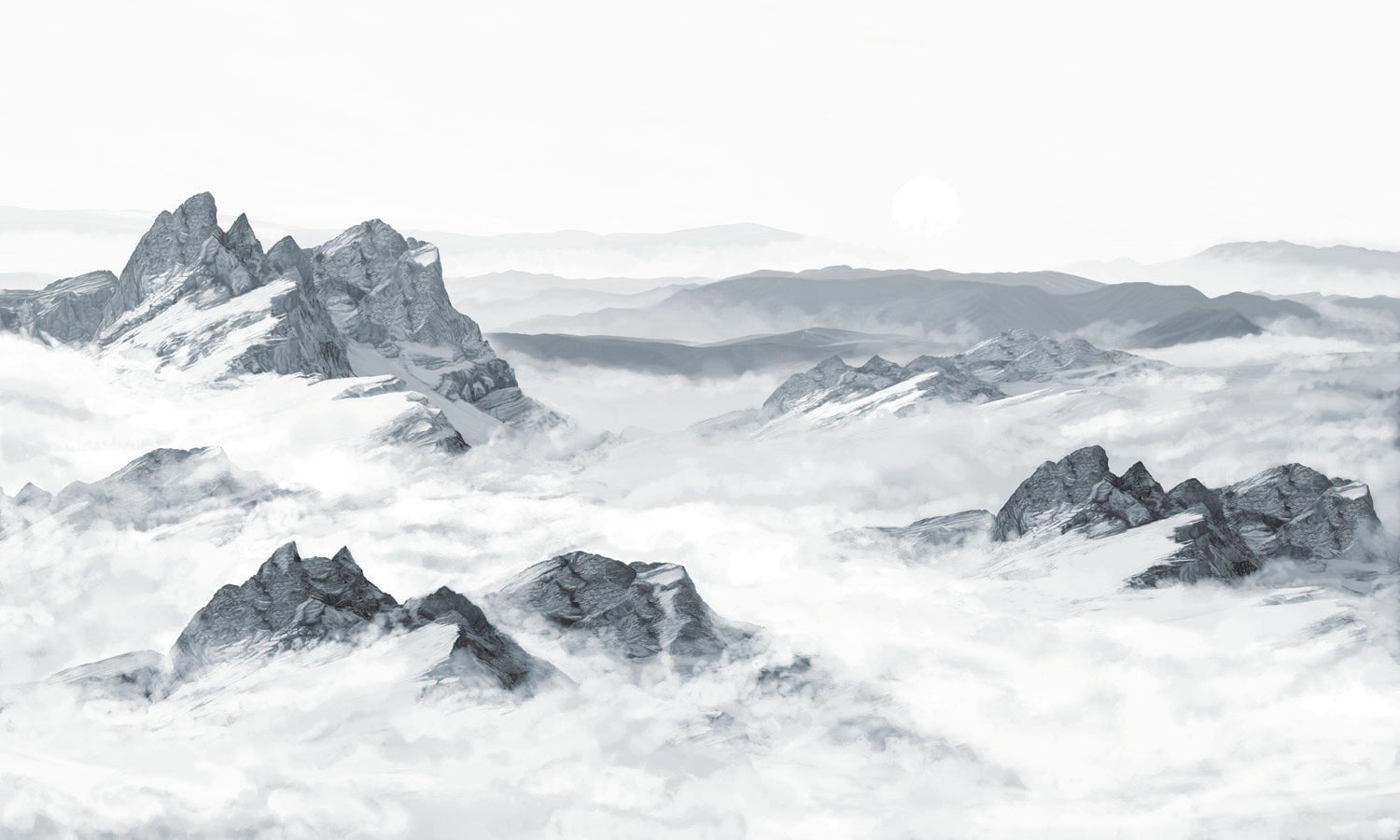 Papier peint panoramique montagne bleu, mural concept, tendance
