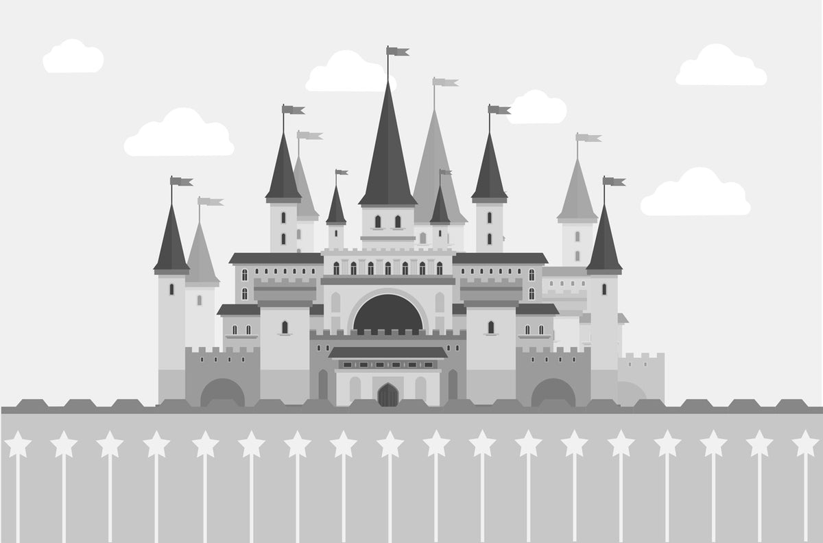 Black and white princess & prince castle children's wallpaper