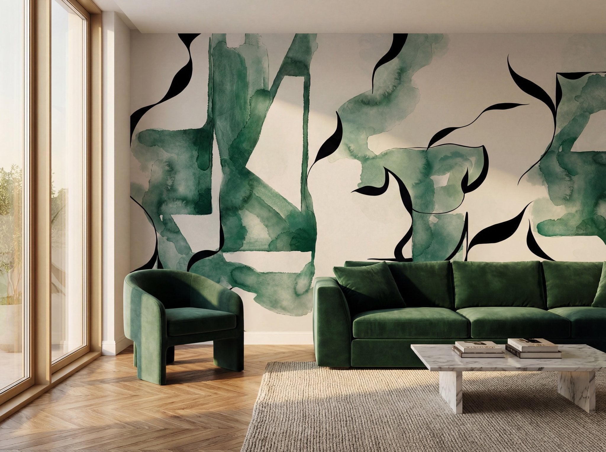 Papier peint abstrait moderne – Abstract Green Flow - Muralconcept