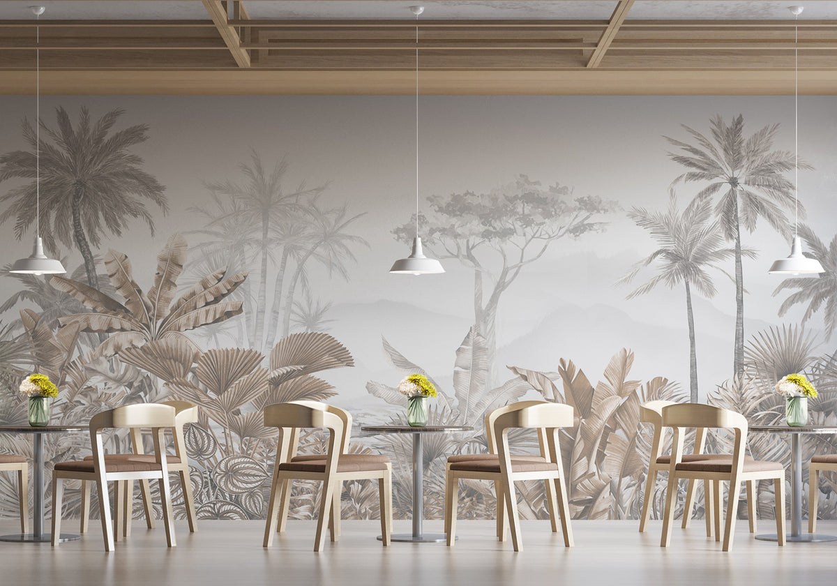 Tropical sepia restaurant wallpaper