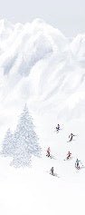 Papier peint montagne skieurs colorés, XXL, tendance