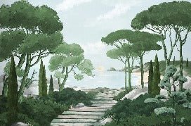 Papier peint balade dans les calanques vert