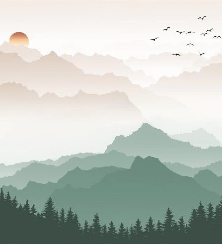 Mountain in mist wallpaper terracotta