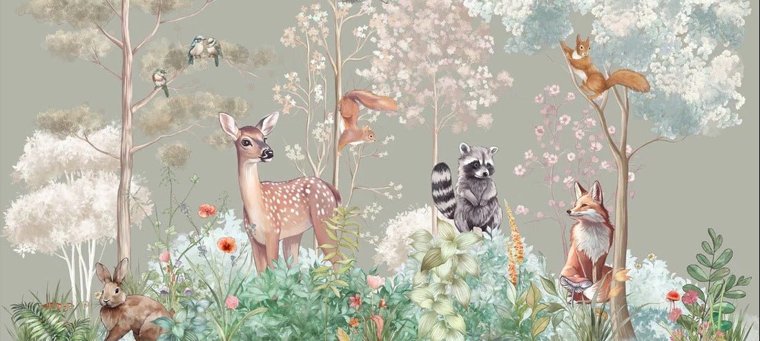 Papier peint chambre enfant nature magique sauge