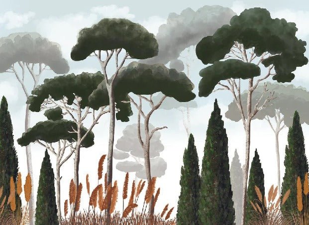 Papier peint sur mesure cyprès pins et herbes de la pampa, XXL, tendance