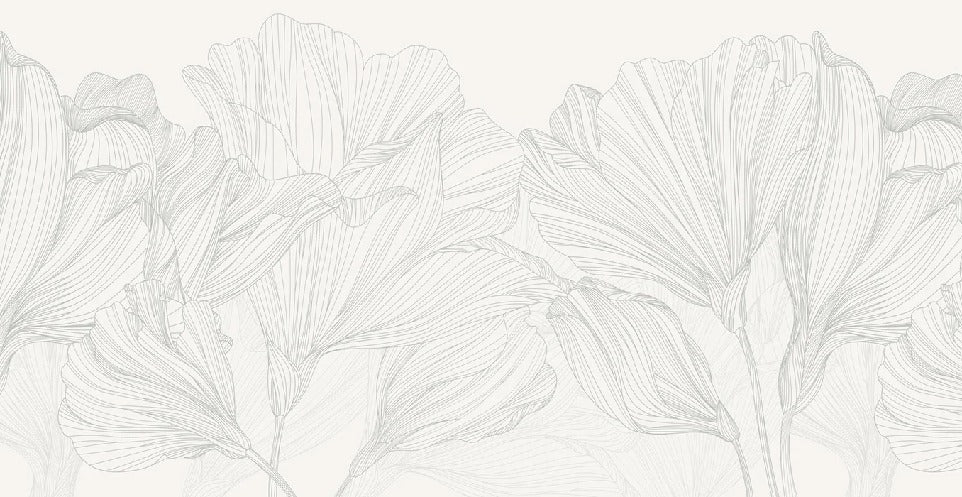 Panoramic wallpaper grey and white waltz of flowers