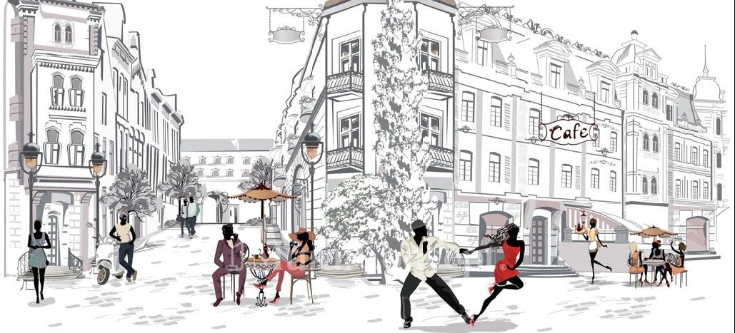 Papier peint panoramique balade parisienne, mural concept, tendance