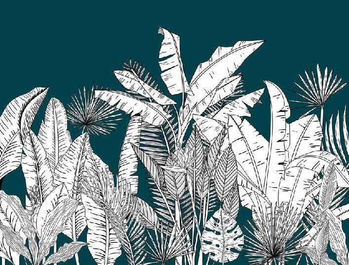 Panoramic botanic leaf green wallpaper
