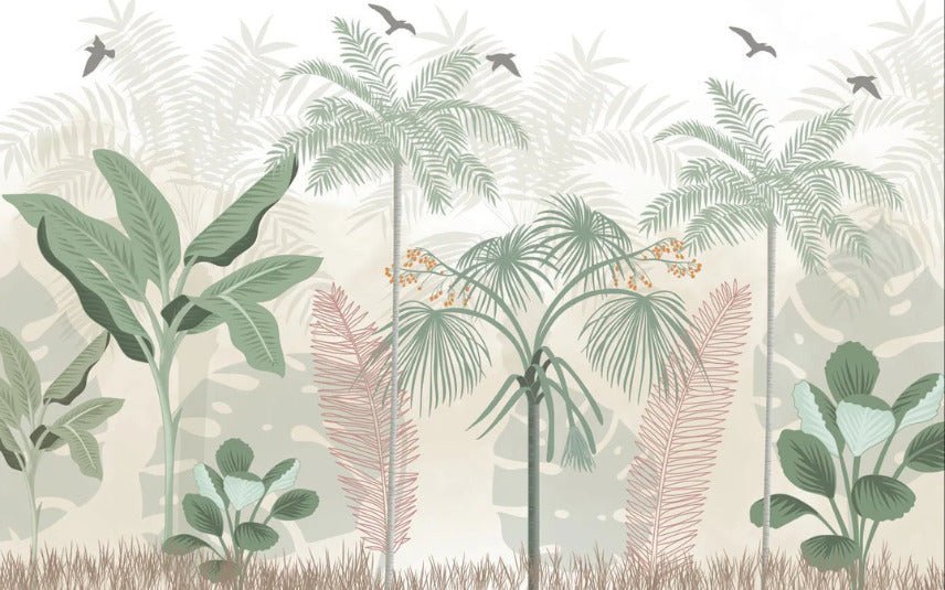 Papier peint panoramique jungle pastel