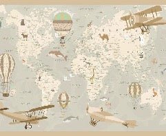 Papier peint enfant carte du monde aviateur
