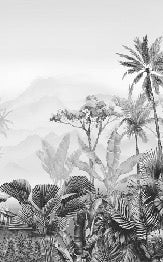 Papier peint wc tendance tropical noir et blanc, XXL, tendance