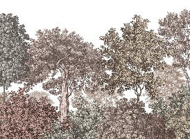 Papier peint paysage forêt gravure rosé, XXL, tendance